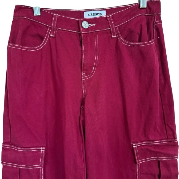 RSQ Women'sSize 26 Low Rise Wide Leg Cargo Jeans Garnet Baggy Y2K - Picture 4 of 12
